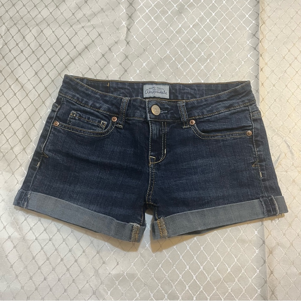 Aeropostale Low-rise Cuffed Hem Dark Wash Denim Micro Mini Shorts Y2K